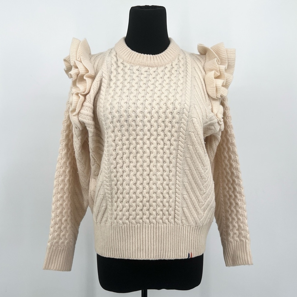 Clare V. x DEMYLEE’s size small Cream Color Wool knit ruffle sweater Nora Sweate